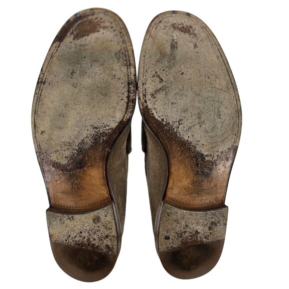 Distressed Gucci Italy Men's size 9 Tan Sand Suede Dress Shoes Horsebit Loafers - Picture 4 of 13